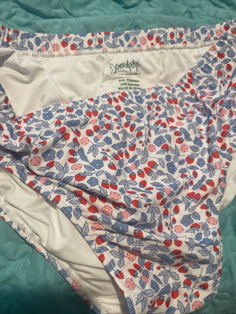 White Floral & Strawberry High-Cut Bikini Tankini Bottom New without tags XL